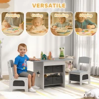 Qaba 3 Piece Kids Table and Chair Set with 6 Removable Drawers, for Classroom, Living Room, Bedroom, Nursery, Light Grey(m-4)