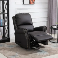 HOMCOM Manual Recliner Chair PU Leather Office Home Theater Single Sofa with Arm, Footrest, Nailhead Trim Padded Seat, 360° Swivel and Rocking Function for Living Room Bedroom Brown(m-10)
