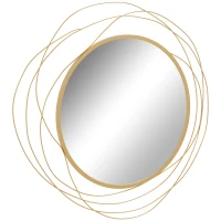 HOMCOM 25.6" Circle Mirror for Wall, Modern Metal Wall Art for Living Room, Bedroom and Dining Room, Gold(m-1)