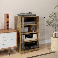 HOMCOM 5-Tier Media Cabinet, Media Stand with Adjustable Shelves, Tempered Glass Doors, and Cable Management, Rustic Brown(m-8)