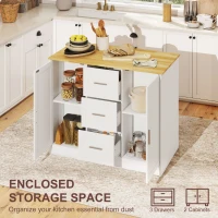 HOMCOM Kitchen Island with Storage Cabinets, 3 Drawers, 2 Adjustable Shelves and Sitting Space for Dining Room, White(m-4)