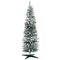 HOMCOM 6' Snow Flocked Artificial Pencil Christmas Tree, Slim Xmas Tree with Realistic Branches and Plastic Base Stand, Green(m-1)