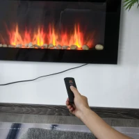 HOMCOM 36" Wall-Mounted Electric Fireplace, 750/1500W Fireplace Heater with Flame Effect, 7 Color Background Light and Side Light, Black(m-13)