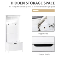 HOMCOM Coat Rack Shoe Bench with Storage 4 In 1 Hall Tree for Entryway Hallway Organizer with Cabinet 3 Hooks Mirrors White(m-7)