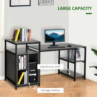 HOMCOM 68 Inch Office Table Computer Desk Workstation Bookshelf with CPU Stand, Spacious Storage Shelves & Chic Modern Woodgrain Design, Grey(m-4)