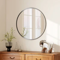 HOMCOM 30" Round Mirror, Bathroom Wall Mirror with Metal Frame, Decorative Vanity Mirror for Living Room, Bedroom, Black(m-8)