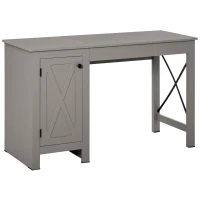 HOMCOM Home Office Writing Desk with Lower Storage Cabinet and X Bar Metal Frame, Grey(m-1)