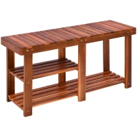 HOMCOM 3-Tier Shoe Rack Bench, Acacia Wood Shoe Organizer, Rustic Entryway Bench with Storage Shelves for Entryway, Teak(m-1)