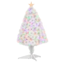 HOMCOM 2.5FT Prelit Artificial Tabletop Christmas Tree with Fibre Optics Holiday Home Xmas Decoration for Table and Desk White(m-2)