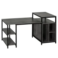 HOMCOM 68 Inch Office Table Computer Desk Workstation Bookshelf with CPU Stand, Spacious Storage Shelves & Chic Modern Woodgrain Design, Grey(m-10)