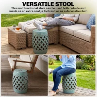 Outsunny 12.4" x 17.9" Ceramic Garden Stool with Woven Lattice Design, Indoor & Outdoor Decorative Accent Stool, Blue(m-5)