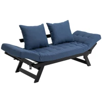 HOMCOM Single Person 3 Position Convertible Chaise Lounger Sofa Bed with 2 Large Pillows and Oak Frame, Dark Blue(m-14)