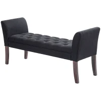 HOMCOM Upholstered Bedroom Entryway Bench with Button Tufted Design, End of Bed Bench with Arms and Solid Wood Legs, Black(m-1)