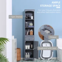 HOMCOM Bathroom Storage Cabinet, Free Standing Bathroom Storage Unit, Tall Linen Tower with 3-Tier Shelves and Drawer, Grey(m-4)