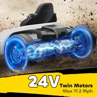 Qaba 24V Electric Go Kart with Dual 150W Motors, Adjustable Seat & 11.2MPH High Speed, Slow Start, 5-Point Harness, White(m-4)