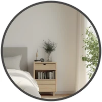 HOMCOM 30" Round Mirror, Bathroom Wall Mirror with Metal Frame, Decorative Vanity Mirror for Living Room, Bedroom, Black(m-9)