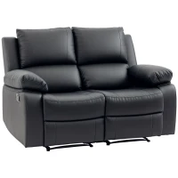 HOMCOM Double Reclining Loveseat, PU Leather Manual Recliner Sofa Chair with Thick Backrest, Padded Armrests, Footrest for Living Room, Black(m-2)