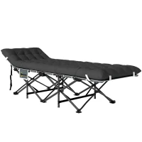Outsunny 26.8" Wide Folding Bed, Camping Cot for Adults with Cushion, Carry Bag, Max Load 330 LBS, Black(m-2)