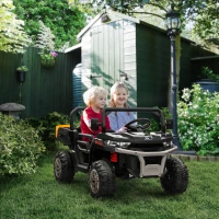 Aosom 12V Ride on Car with Electric Bucket, Two-Seater, Shovel, Remote Control, Spring Suspension, Horn, Music, Black(m-8)
