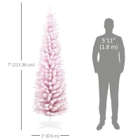 HOMCOM 7ft Flocked Christmas Tree, Pencil Artificial Christmas Tree with Realistic Branches, Pink(m-3)