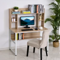 HOMCOM Office Computer Desk Writing Table Workstation with Storage Shelves,  Decorative Hutches, & Strong Build, Oak(m-7)