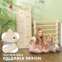 Qaba Pikler Triangle Set, 3 in 1 Climbing Toys with Ramp for Toddlers, Nature Wood(m-7)