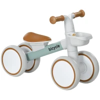 Qaba Toddler Balance Bike for 12–36 Months with Adjustable Seat, Removable Basket, 4 Silent Wheels, Green(m-9)