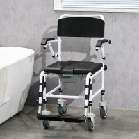 HOMCOM Accessibility Commode Wheelchair, Rolling Shower Wheelchair with 4 Castor Wheels, Rectangle Detachable Bucket, & Waterproof Design, 17" Seat Width, Black(m-2)