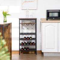 HOMCOM Freestanding Wine Rack, 20-bottle Wine Bar Cabinet, Barker's Rack with Glass Holders and Bottle Storage, Rustic Brown(m-1)