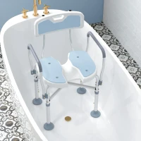 HOMCOM Bath Seat with Adjustable Height, Anti-slip, HDPE Padded Shower Chair with Arms and Back, Light Blue(m-10)
