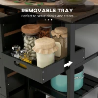 HOMCOM Rolling Kitchen Cart, Kitchen Island with Wood Top, Shelves & Drawers for Dining Area, Black(m-5)