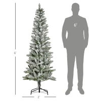 HOMCOM 6ft Unlit Snow-Flocked Slim Pine Artificial Christmas Tree with Realistic Branches and 394 Tips(m-3)