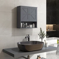 kleankin Farmhouse Bathroom Medicine Cabinet, Wall Cabinet with Barn Doors and Adjustable Shelf for Laundry Room, Gray(m-10)