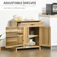 HOMCOM Farmhouse Sideboard Cabinet with Barn Doors Kitchen Buffet Cabinet with Drawer and Adjustable Shelf Stone Natural(m-5)