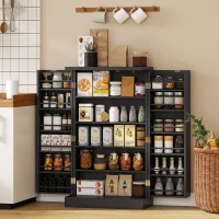 HOMCOM Freestanding Kitchen Pantry Storage Cabinet Kitchen Cabinet with 5-Tier Shelf 12 Spice Racks Adjustable Shelves Black(m-1)