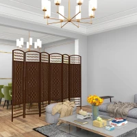 HOMCOM 6 Panel Folding Room Divider Portable Privacy Screen Wave Fiber Room Partition for Home Office Brown(m-2)