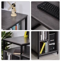 HOMCOM 68 Inch Office Table Computer Desk Workstation Bookshelf with CPU Stand, Spacious Storage Shelves & Chic Modern Woodgrain Design, Grey(m-6)
