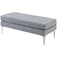 HOMCOM 48 Inches Upholstered Bedroom Bench, Modern End of Bed Bench with Double Layer Seat Cushions and Steel Legs, Light Gray(m-11)