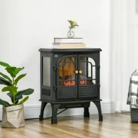 HOMCOM 26" Electric Fireplace Heater, Freestanding Fireplace Stove with Realistic LED Flames, Overheating Protection, 750W/1500W, Black(m-3)