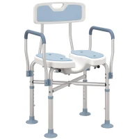 HOMCOM Bath Seat with Adjustable Height, Anti-slip, HDPE Padded Shower Chair with Arms and Back, Light Blue(m-11)