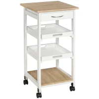 HOMCOM Bar Cart, 4-Tier Kitchen Cart with Removable Serving Tray, Kitchen Shelves on Wheels with Drawer for Dining Room, Living Room, White(m-2)
