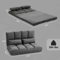 HOMCOM Convertible Recliner Sofa, Folding Floor Sofa Chair with Adjustable Backrest and Headrest, Dark Gray(m-3)