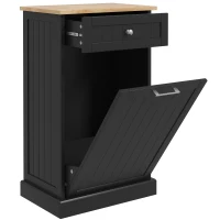 HOMCOM Kitchen Tilt Out Trash Bin Cabinet, Free Standing Recycling Cabinet, Trash Can Holder with Drawer, Black(m-9)