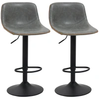 HOMCOM Adjustable Bar Stools, Swivel Bar Height Chairs Barstools Padded with Back for Kitchen, Counter, and Home Bar, Set of 2, Gray(m-1)