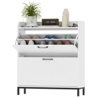 HOMCOM Shoe Cabinet Organizer with 2 Flip Drawers, Legs, Narrow Shoe Storage Cabinet for Entryway, Hallway, White(m-1)