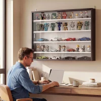 HOMCOM 5-Tier Display Cabinet, Wall-Mounted Display Case with 2 Glass Doors and Adjustable Shelves, Black(m-9)