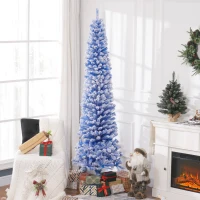 HOMCOM 7.5ft Flocked Christmas Tree, Pencil Christmas Tree with Realistic Branch Tips, Folding Metal Stand, Blue(m-8)