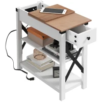 HOMCOM End Side Table with Charging Station, 2 USB Ports and 1 Outlet for Living Room, Bedroom, 11.75" x 23.5" x 24.5", White(m-11)