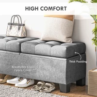 HOMCOM 46" Storage Ottoman Bench, Upholstered End of Bed Bench with Steel Frame, Button Tufted Storage Bench with Safety Hinges for Living Room, Entryway, Bedroom, Gray(m-5)