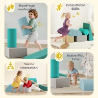 Qaba Climbing Toys for Toddlers with Removable Cover, Indoor Activity Play Set for Crawling, Sliding, Blue/Green(m-6)